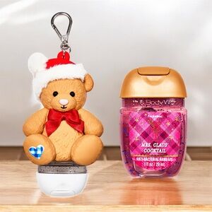 Bath & Body Works Gingham Santa Teddy Bear Pocketbac Sanitizer Holder Christmas